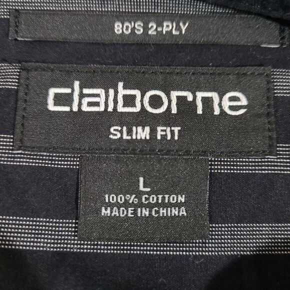 Claiborne Slim Fit Mens Striped Long Sleeve Button Up Shirt - Picture 3 of 5